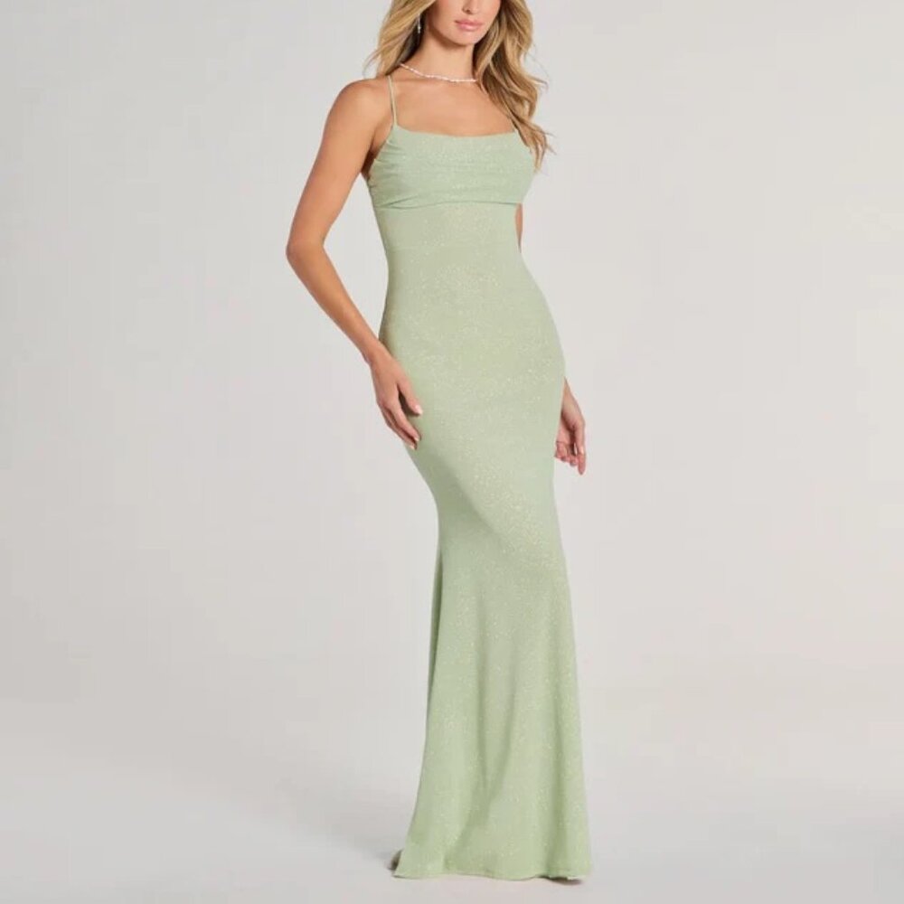 Lace-Up Mermaid Glitter Formal Dress